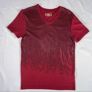 G by Guess Wine Red V-Neck Short Sleeve T-Shirt